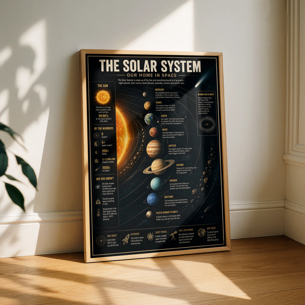 Solar System Poster, Space Infographic Wall Art, Planet Chart Print, Kids Room Decor