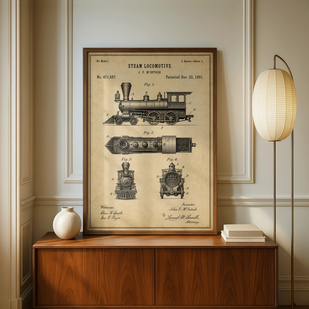 Steam Locomotive Patent Print, Vintage Train Blueprint Poster, Railway Wall Art