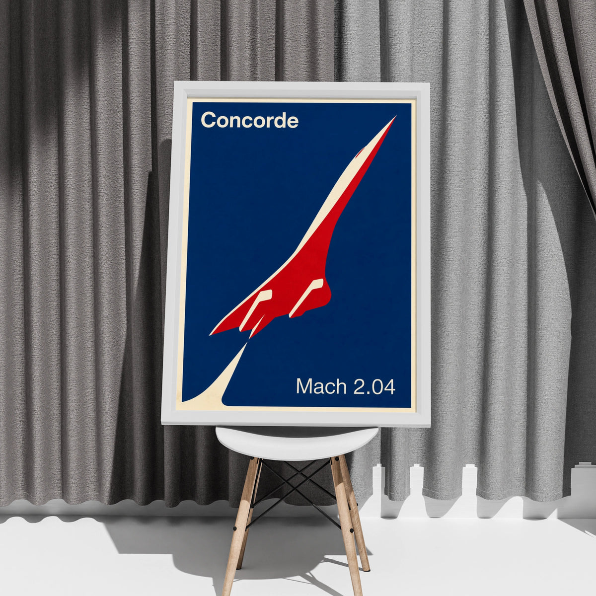Concorde Poster, Supersonic Jet Aviation Wall Art, Mach 2 Blue Red Retro Print