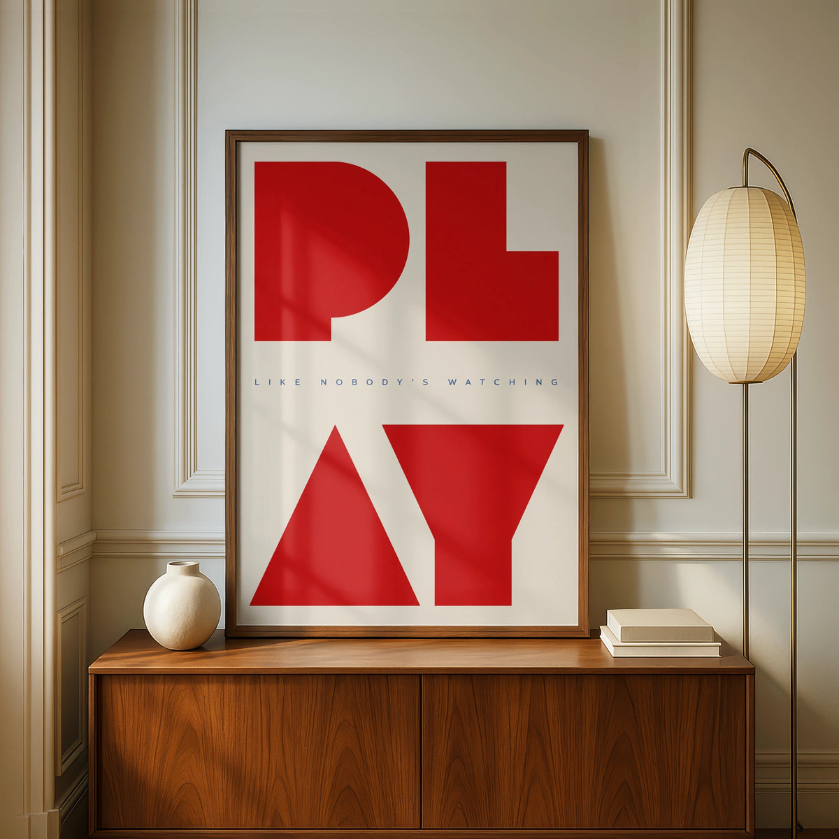Play Like Nobody's Watching Poster, Bold Red Typography, Motivational Wall Art Print