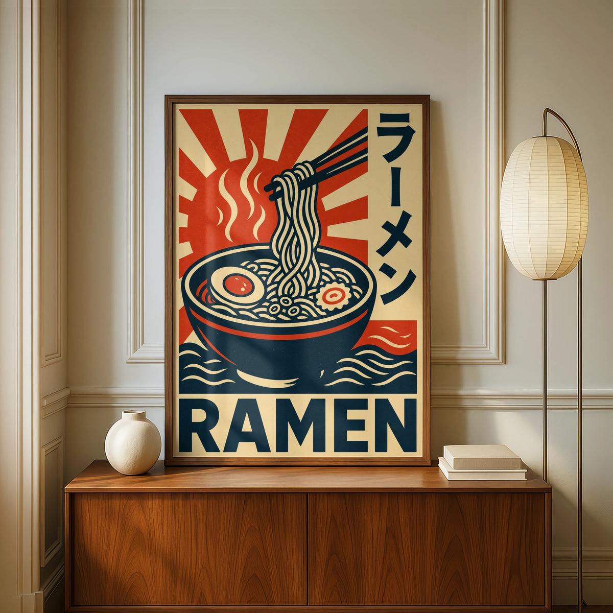 Ramen Poster, Japanese Food Wall Art, Retro Propaganda Style Print, Kitchen Decor
