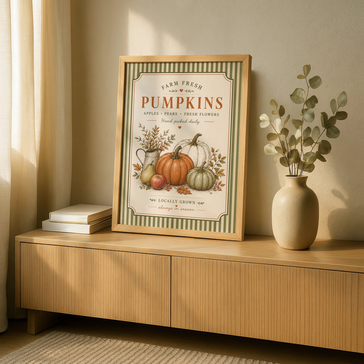 Farm Fresh Pumpkins Vintage Poster, Autumn Harvest Wall Art, Farmhouse Kitchen Print