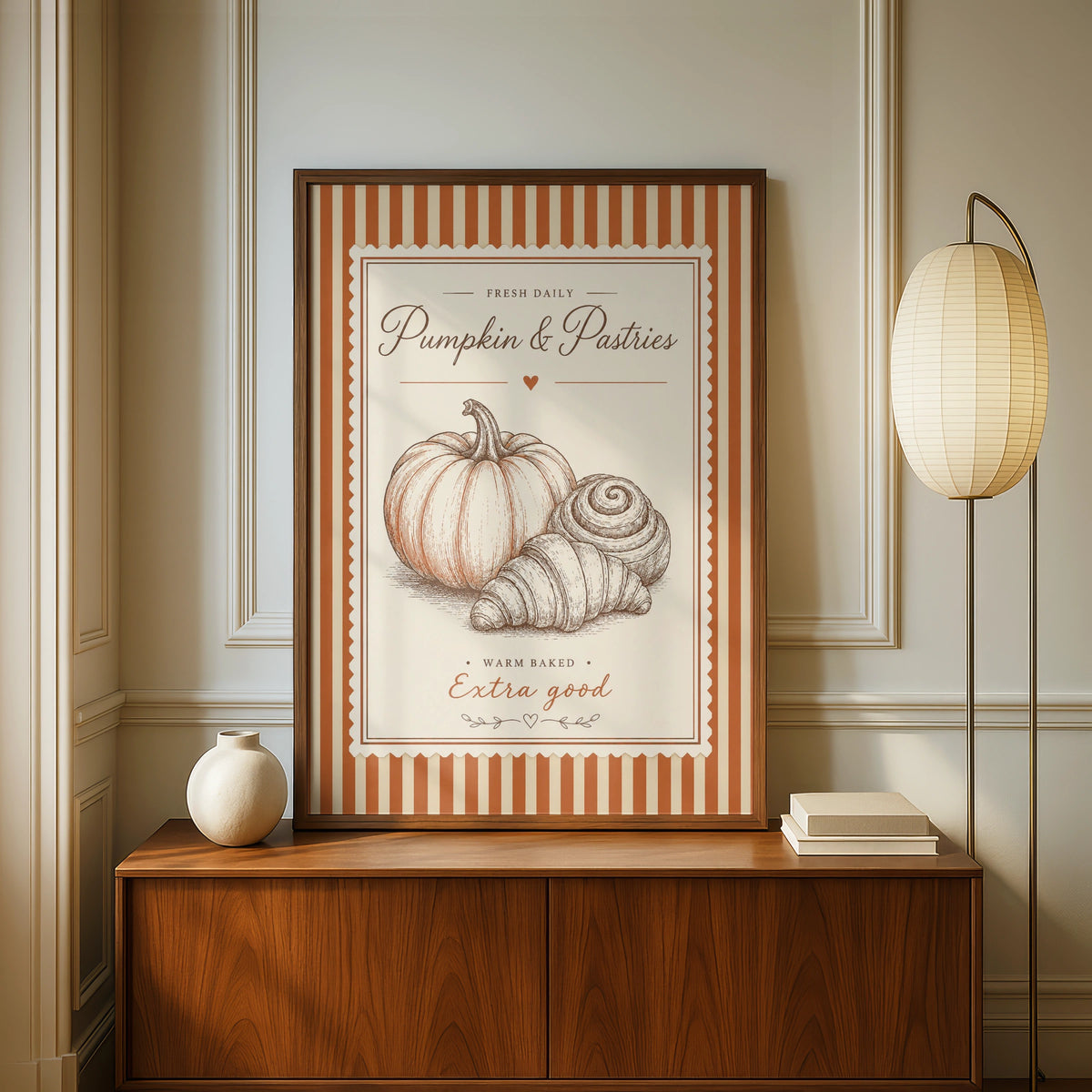 Pumpkin Pastries Vintage Bakery Poster, Autumn Kitchen Wall Art, Retro Food Print