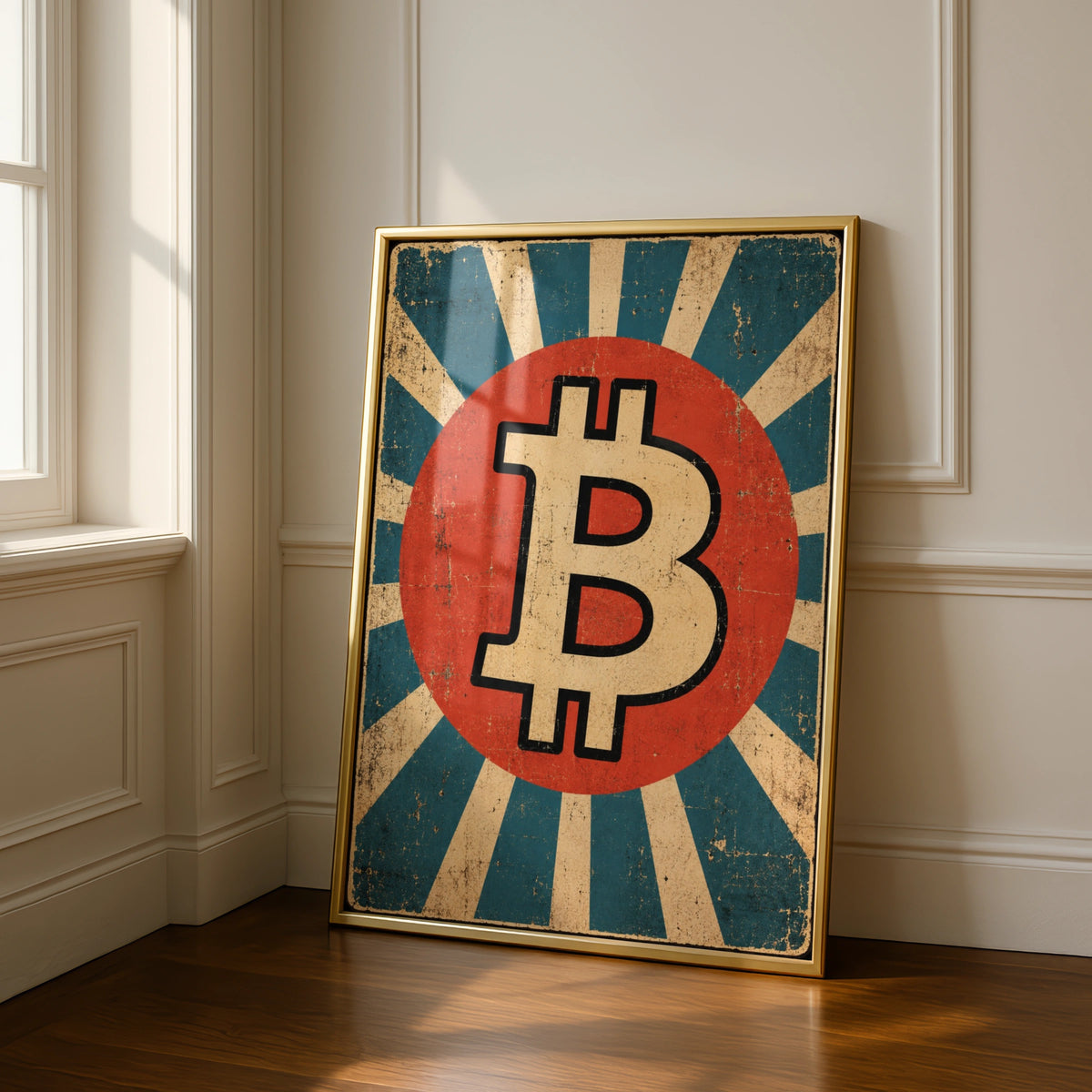 Bitcoin Retro Vintage Poster, Crypto Wall Art, BTC Symbol Print, Office Decor