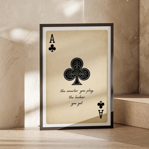 Ace of Clubs Poster, Vintage Playing Card Wall Art, Poker Quote Print, Mancave Decor