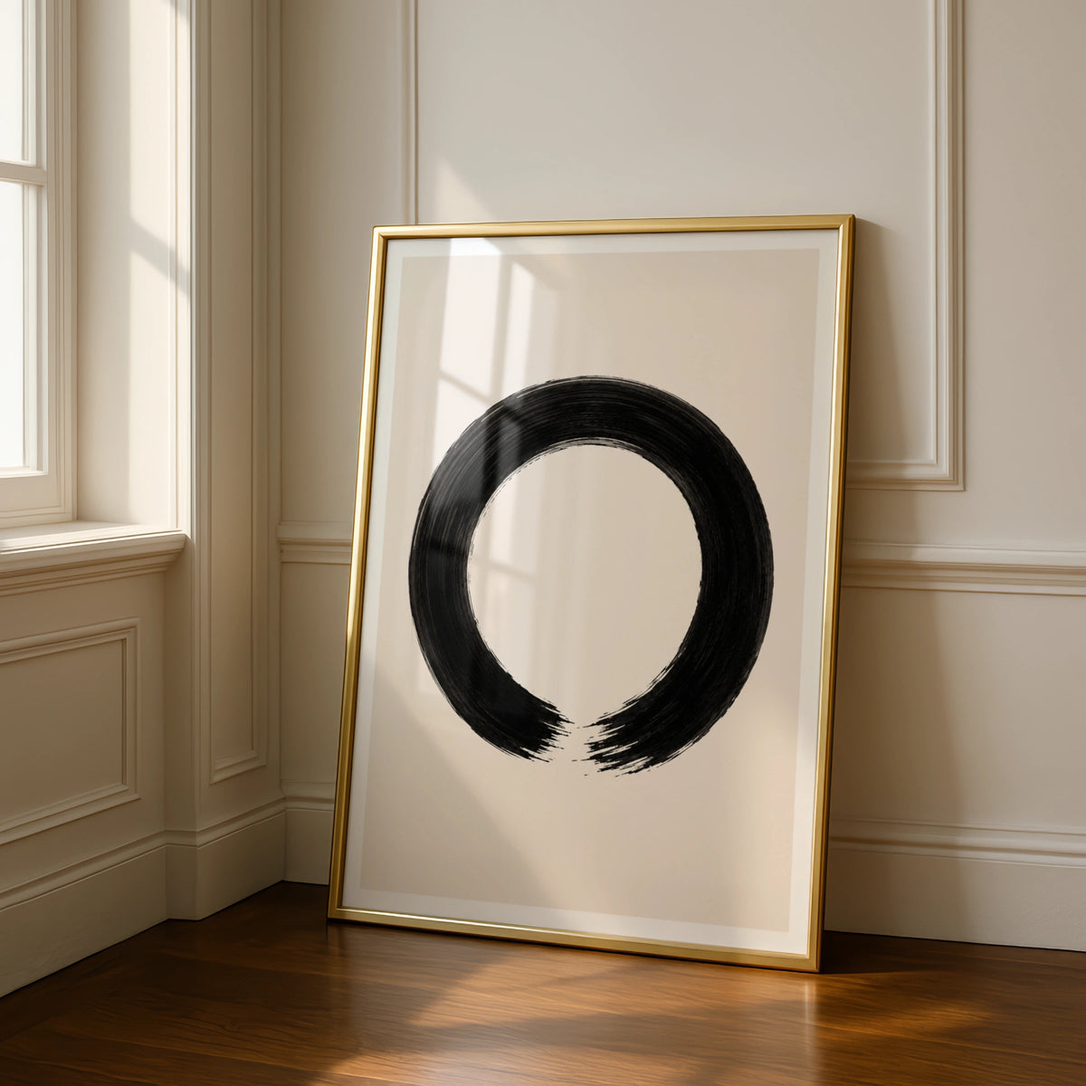 Enso Circle Poster, Zen Brush Stroke Wall Art, Black Cream Minimalist Print