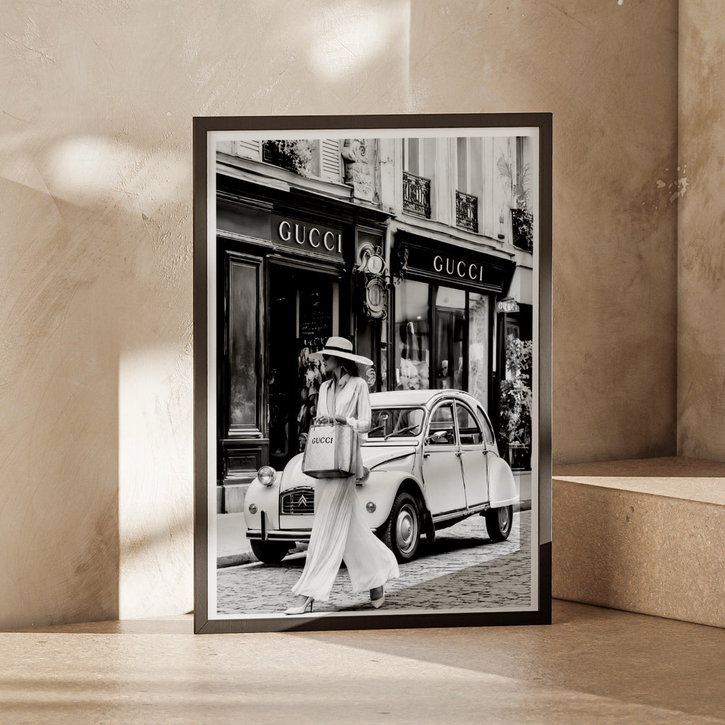 Paris Fashion Poster, Luxury Shopping Wall Art, Black White Chic Street Print